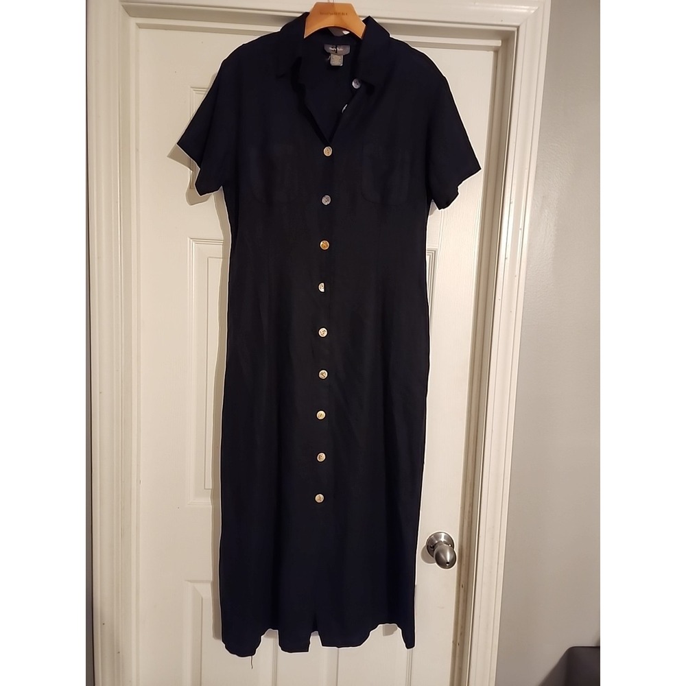 Sherry Taylor linen button front Lagenlook coastal dress Minimalist Teacher XL